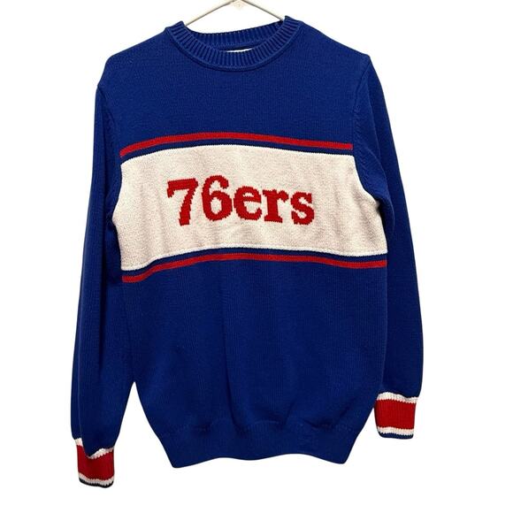 Hillflint 76ers Knit‎ Sweater Men's M Blue Crewneck Retro Y2K Basketball - Picture 1 of 10